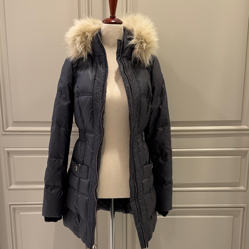 Juicy Couture Black Puffer Coat with Fur Hood Size P (petite)